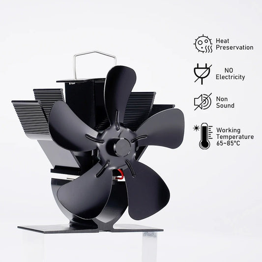 Mini Heat Powered Stove Fan – 5-Blade Quiet Fireplace Fan for Wood Burner, Eco Fan for Better Heat Distribution