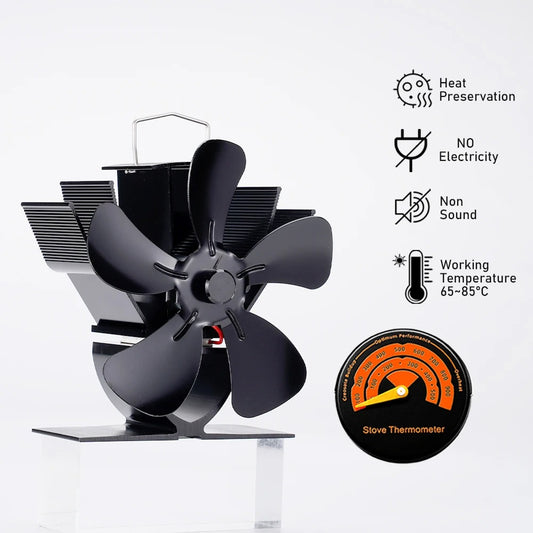 Mini Heat Powered Stove Fan – 5-Blade Quiet Fireplace Fan for Wood Burner, Eco Fan for Better Heat Distribution